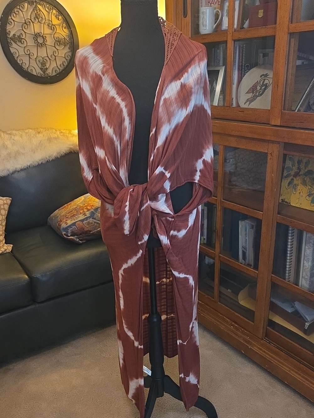 Ruggine Rust & White Tie-Dye Rayon Wrap Shawl One Size